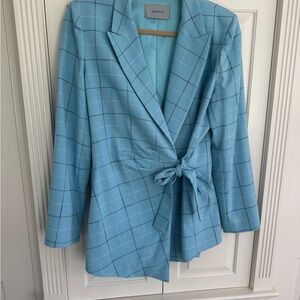 Marella Blue Wrap Blazer Girante Basket Weave blazer and pants
